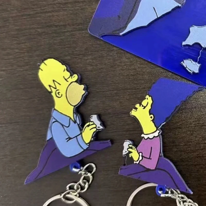 Porte-clés couple Les Simpsons, jouets mignons Disney Kawaii, porte-clés dessin animé créatif, pendentif clé personnalisé, cadeau drôle pour la famille