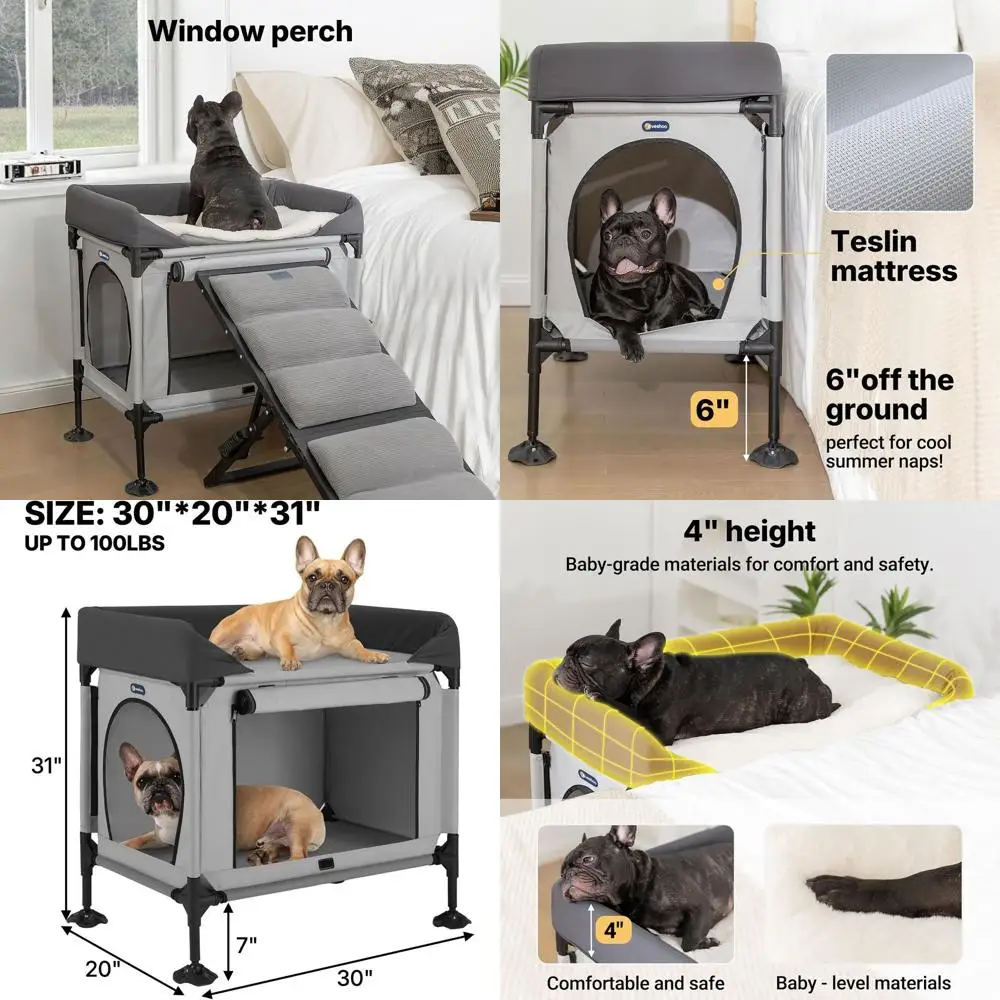 

Прикроватная лежанка для собак с креплением к человеческой кровати, подходит для кошек и собак малого и среднего размера, серая подстилка-лежанка для питомцев