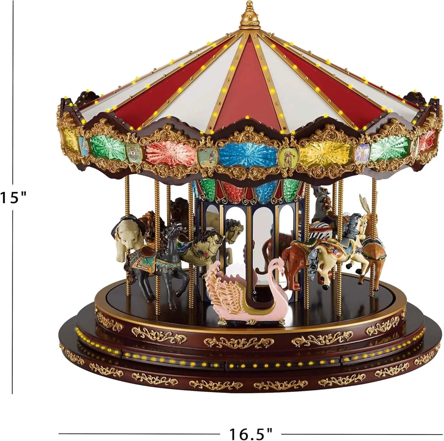 Carrossel de Natal animado com luzes LED, toca 20 músicas, decoração de férias multicolorida de 15 polegadas