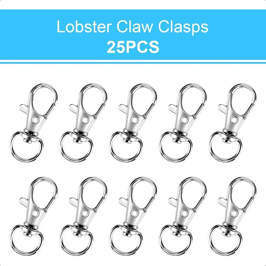 50 Stück Metall-Karabinerverschluss mit Schlüsselringen, 25 Stück Schlüsselanhänger, Clips, Haken und 25 Stück Schlüsselanhänger, Ringe, Schlüsselanhänger, Zubehör, Schlüsselanhänger
