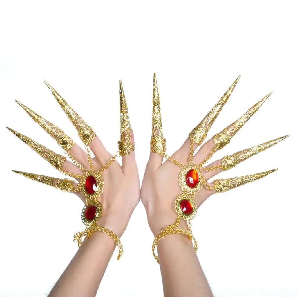 1pc Folk Dance Finger Jewelry Golden Long Nails for Dancewear Costumes