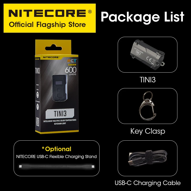 NITECORE TINI3 2025 EDC سلسلة مفاتيح ضوء صغير متعدد الألوان درجات الحرارة مصباح يدوي USB-C قابل لإعادة الشحن 600 لومن، بطارية ليثيوم أيون