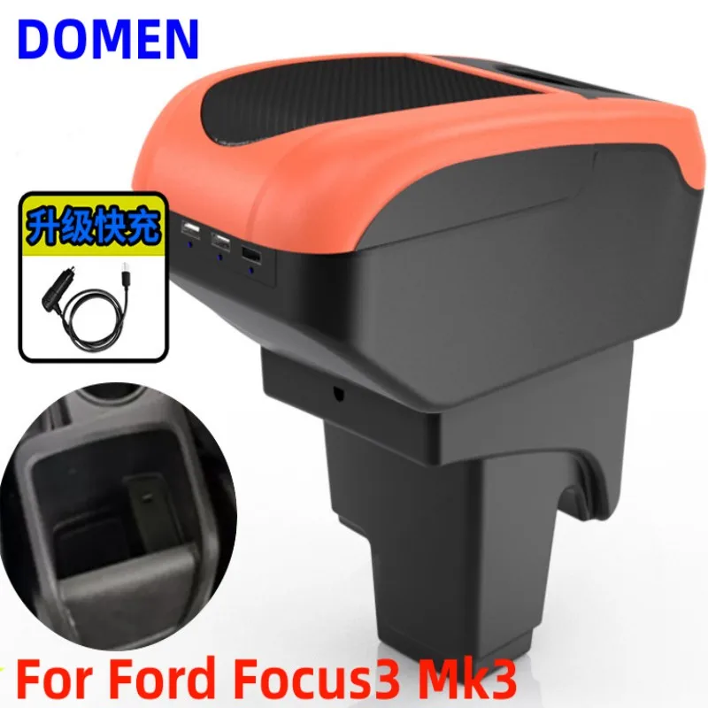 

NEW For Ford Focus3 Mk3 Armrest Box Special modified interior accessories for the central armrest box Large Space Dual Layer USB