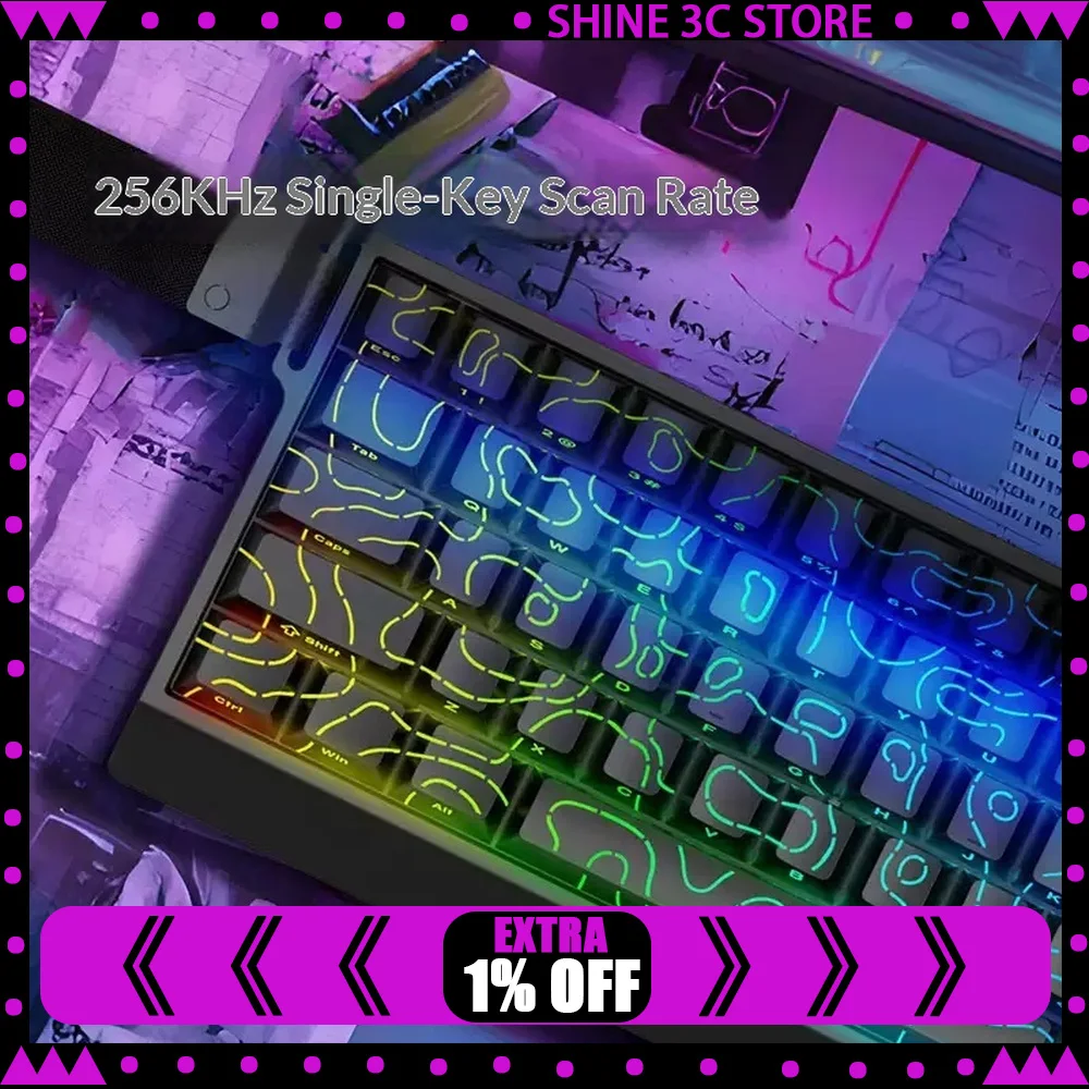 Teclado Gamer com Interruptor Magnético CAROTMAS MERCURY68 Series, 68 Teclas, Polling de 8K, Escaneamento de 256K, RGB, Com Fio