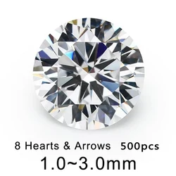 500pcs 1mm 2mm 3mm (1~3.0mm) 8 Hearts And 8 Arrows AAAAA Round Brilliant White Cubic Zirconia Stone Loose CZ Synthetic Gemstone