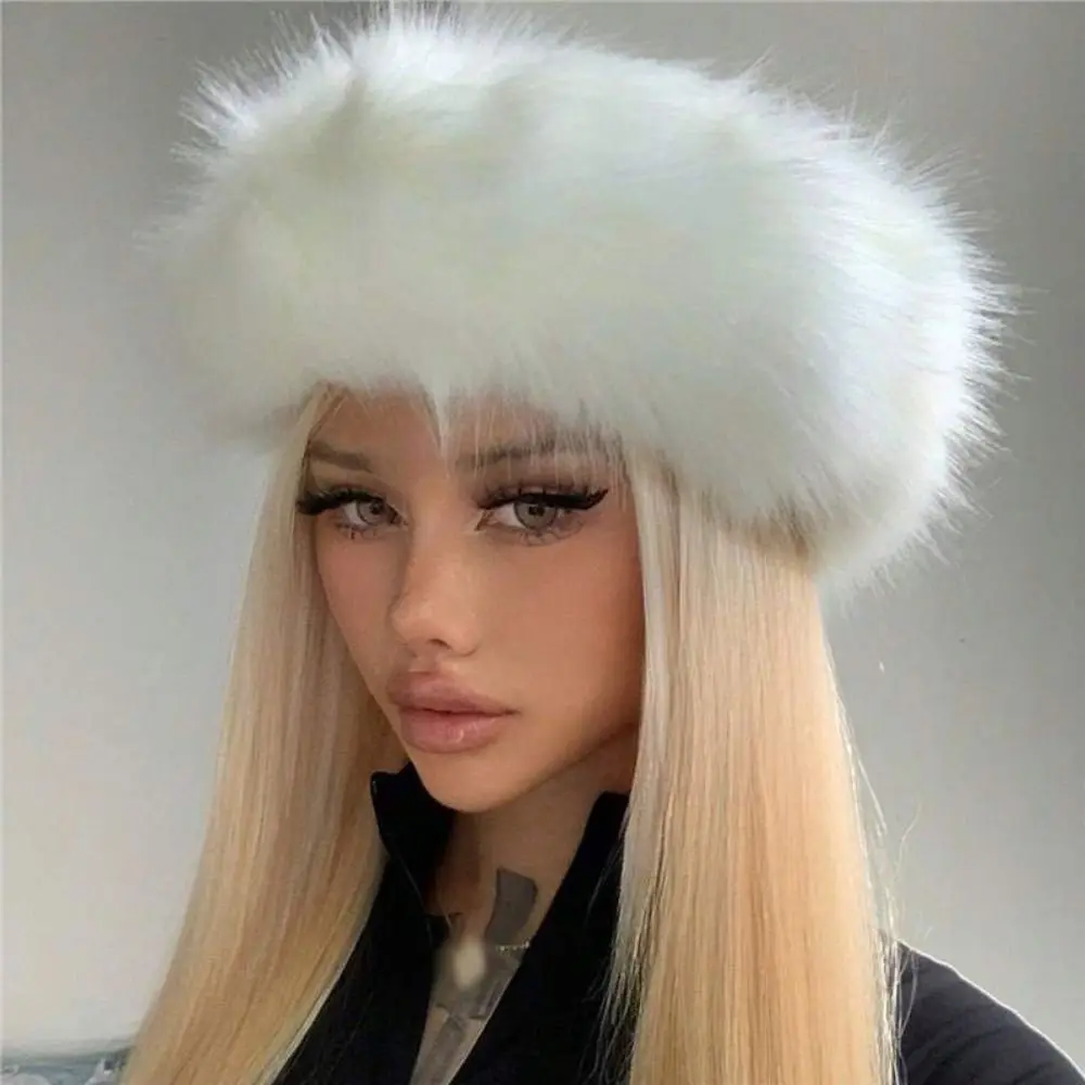 

Elegant Faux Fur Faux Fur Headband Thicken Warm Korean Style Fur Headwrap Woolen Hat Pullover Hat No Top Hairband Girls