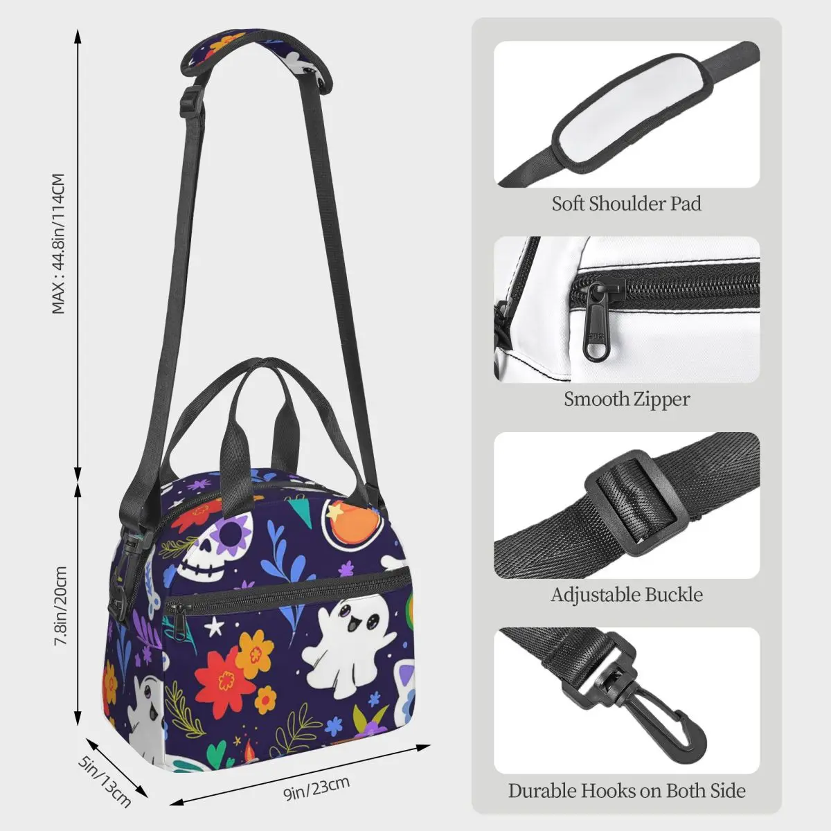 Day Of The Dead Pattern Colorful Lunch Bags Insulated Bento Box Waterproof Lunch Tote Picnic Bags Thermal Bag for Woman Office