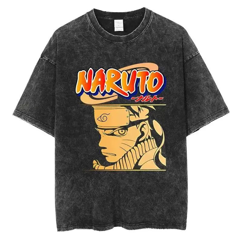 

Summer Trend New Washed and Aged Short-sleeved T-shirt, Naruto Anime American Retro Short-sleeved Cotton T-shirt