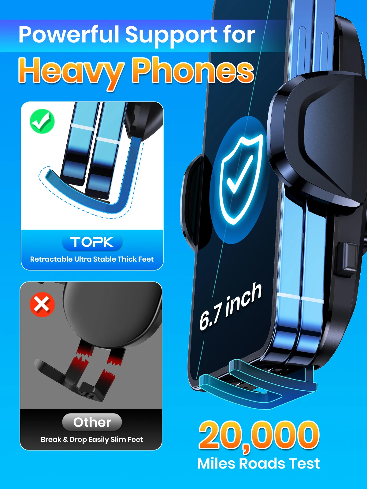 TOPK Supporto universale per telefono da auto con clip a gancio Supporto per presa d'aria per auto 360 °   Supporto universale per telefono cellulare con rotazione per cellulare