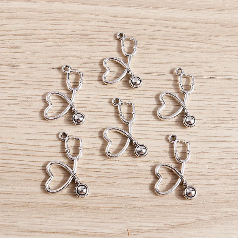 30Pcs Electroplated Alloy Accessories, Personalized Doctor'S Love Stethoscope Pendant, Diy Jewelry, Accessory Pendant, Pendant