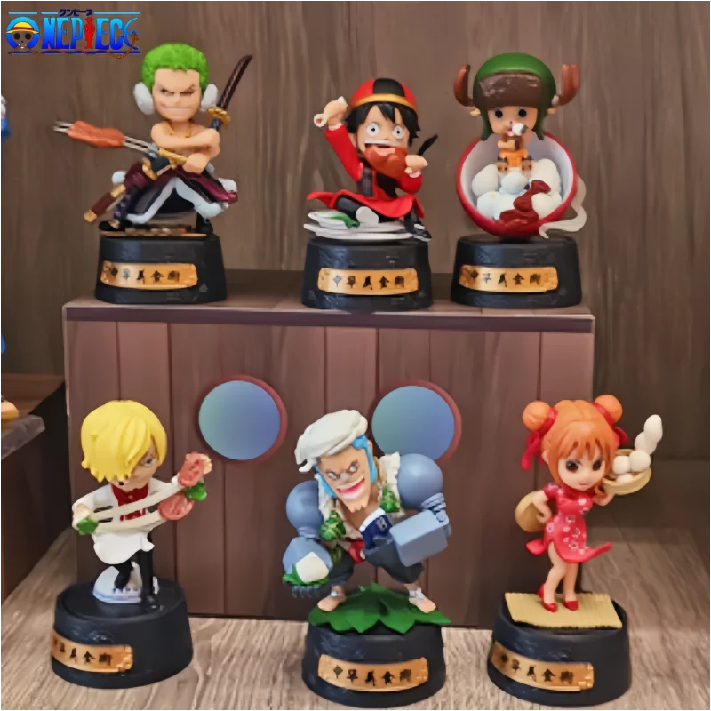 

12cm Anime One Piece Hot Blooded Animation Chinese Food Street Series Monkey D Luffy Roronoa Zoro Model Birthday Gifts