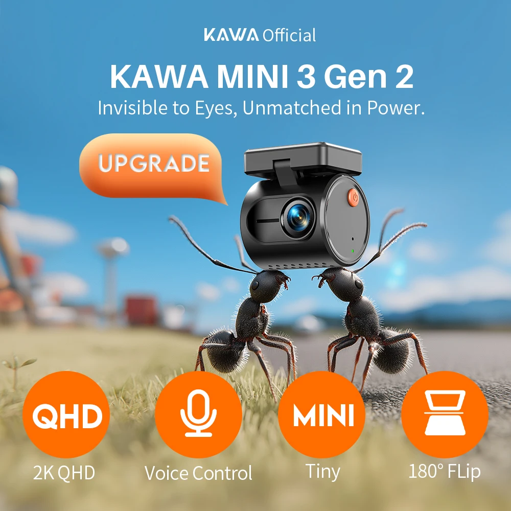 

Миниатюрный видеорегистратор Tiny Dash Cam MINI3 Gen2 KAWA, автомобильная камера 2K с Wi-Fi и управлением через приложение/голосом, ночное видение, новая улучшенная версия 2025 года