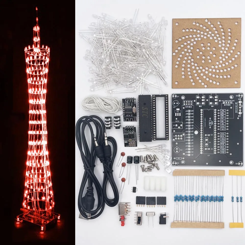 diy electronic kits 16 layers canton tower Light Cube bluetooth app control english red leds not assembled