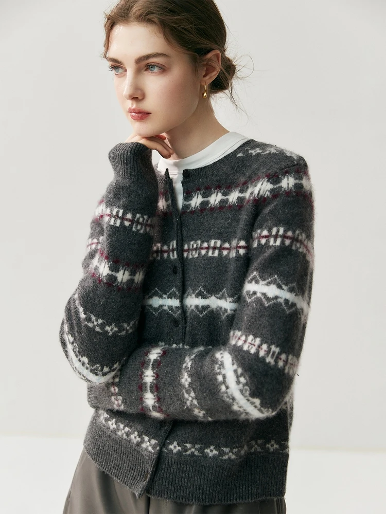 Cárdigan de Cachemira de colores contrastantes para mujer, suéter grueso y cálido con cuello redondo, Chaqueta corta de punto para otoño e invierno, Retro, suave y cómodo, de gama alta