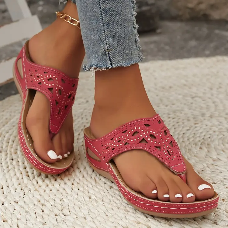 Frauen Keil Plattform Flip-Flops Damen Slide Slip auf Tanga Sandalen Sommer Strand Hausschuhe Atmungsaktive Weiche Unterseite Walking Hausschuhe – Detail 15