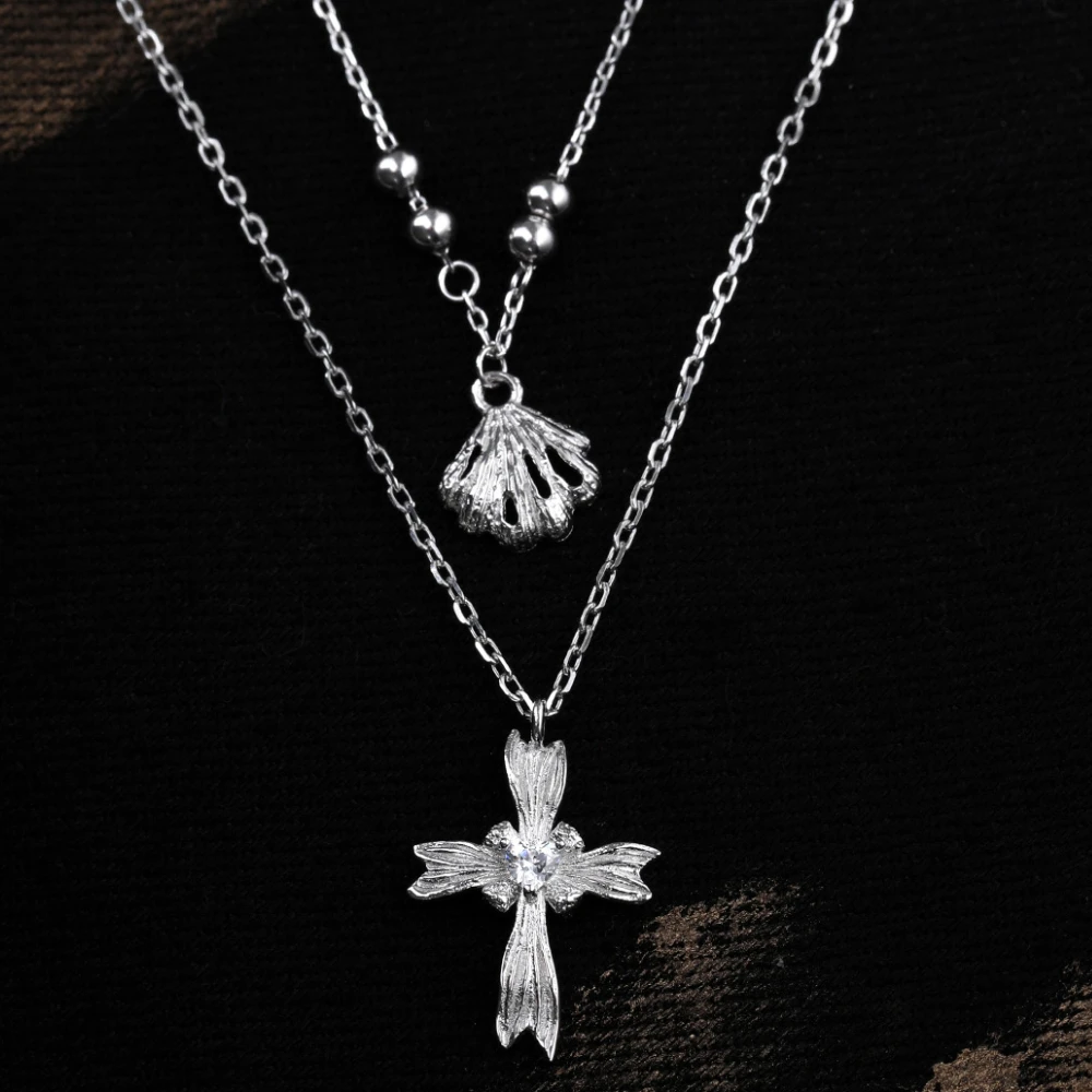 Fish Tail Cross Pendants S925 Sterling Silver Necklace Niche Women's Fashion Fine Jewelry Original Design Wholesale Lover's Gift