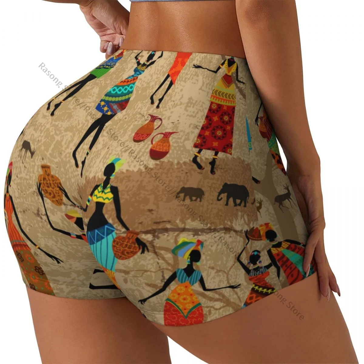 Push Up Short Elasticity Scrunch Butt African Women Vintage Background Running Shorts Sports Shorts Womens Clothes Gym