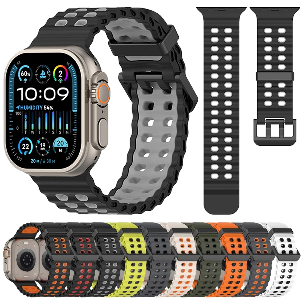 Zweifarbiges Ocean-Band für Apple Watch Ultra 2 49 mm, Sport-Silikonarmband, IWatch-Serie 10, 9, 8, 7, 6, 5, 4, 3 SE 42 44 45 46 mm Armband