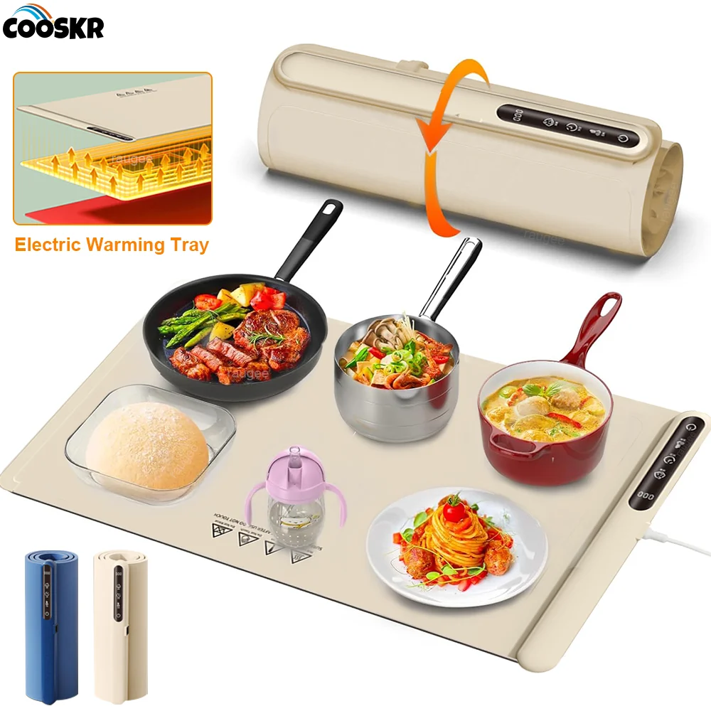 Electric Food Warming Tray Roll Up Silicone Mat 3 Temperature Settings Versatile Food Warmer Surface Heating to Keep Food Hot