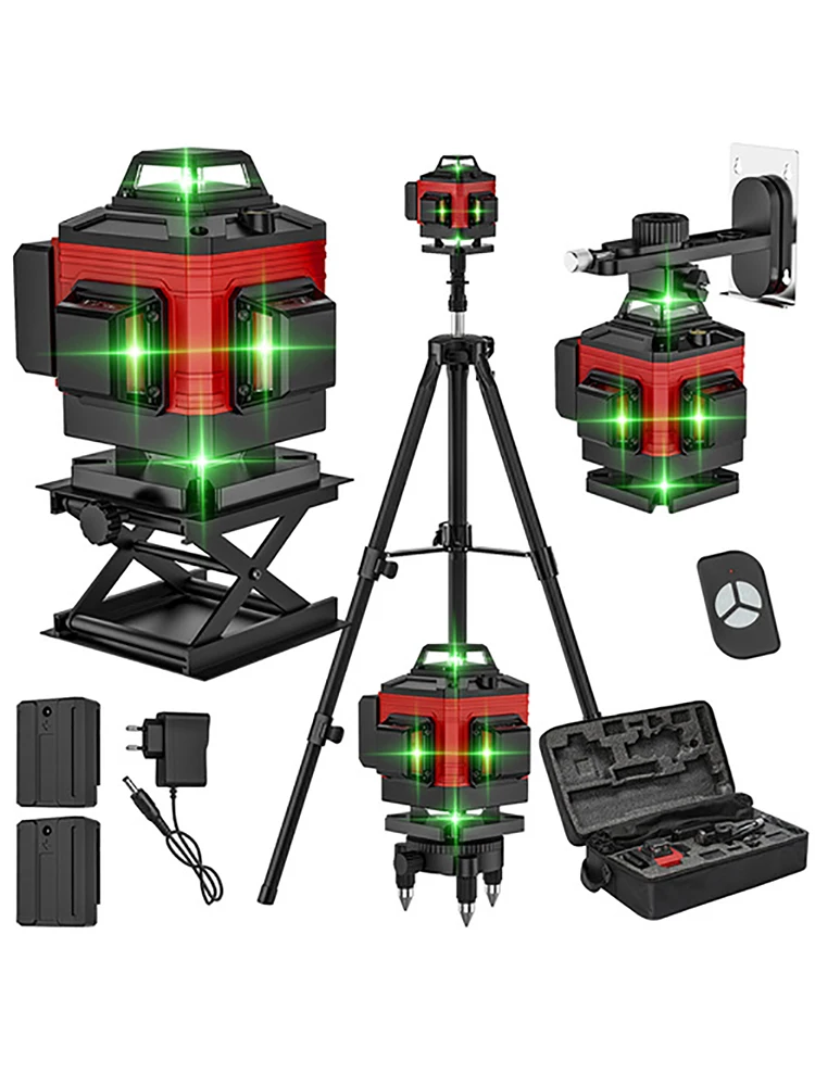 Niveau laser 4D 16 lignes 3 ° Outil de nivellement de fonction d'auto-nivellement, ligne d'autocollant mural au sol omnidirectionnel avec trépied