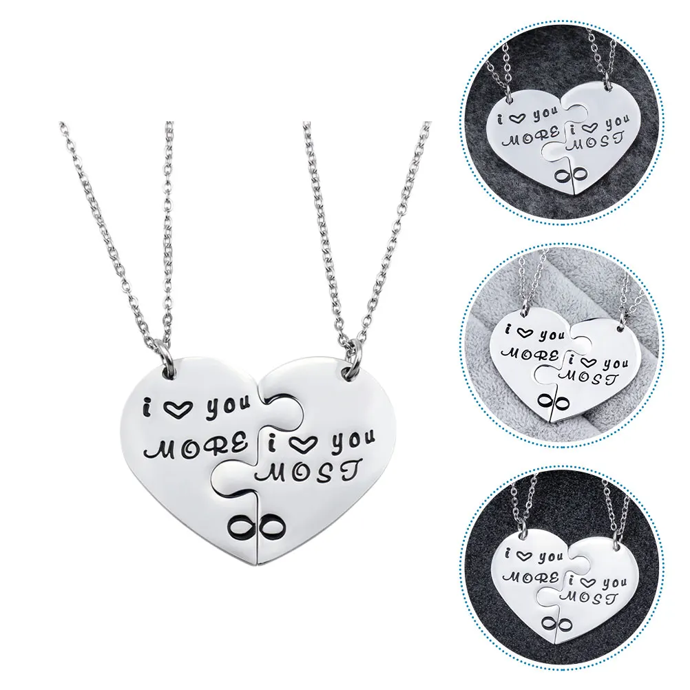 

1 пара ожерелья с гравировкой для пар, кулон в форме сердца, подходящая цепочка на шею, ювелирное изделие, подарок, свадебная вечеринка, выпускной вечер, пикник