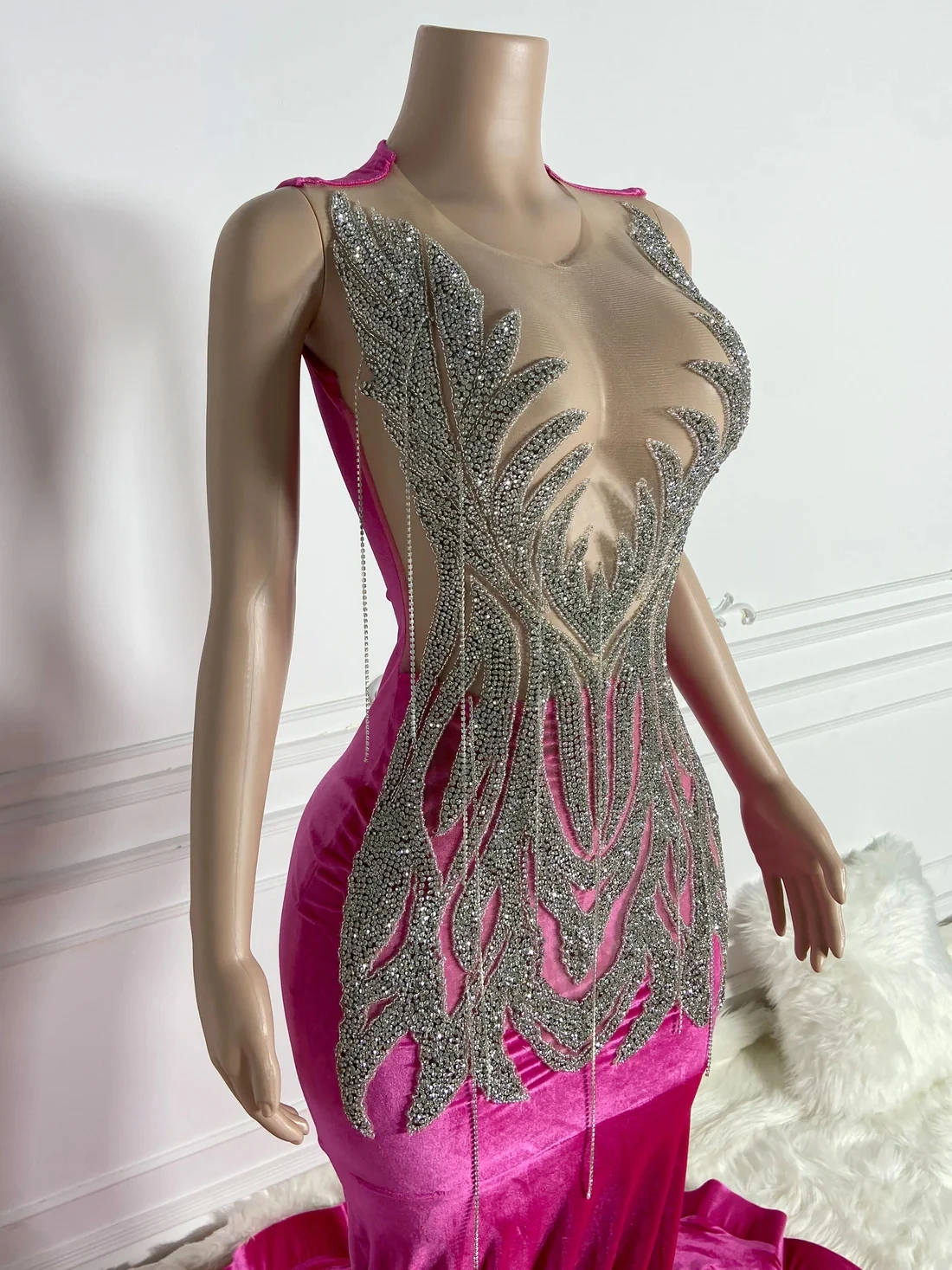 Velvet Sheer Long South African Prom Dresses For Black Girls Mermaid See Through Beaded Luxury Evening Dresses Gown Customized