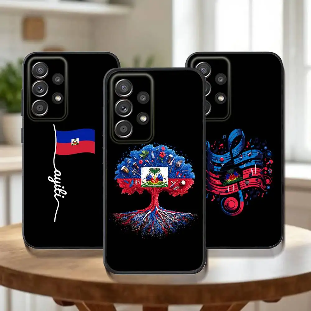 

Vintage Haiti Haitian Flag Phone Case For Samsung Galaxy A73,31,32,72,41,53,52,71,22,5G,Note,J7,8,9 Soft Black Cover