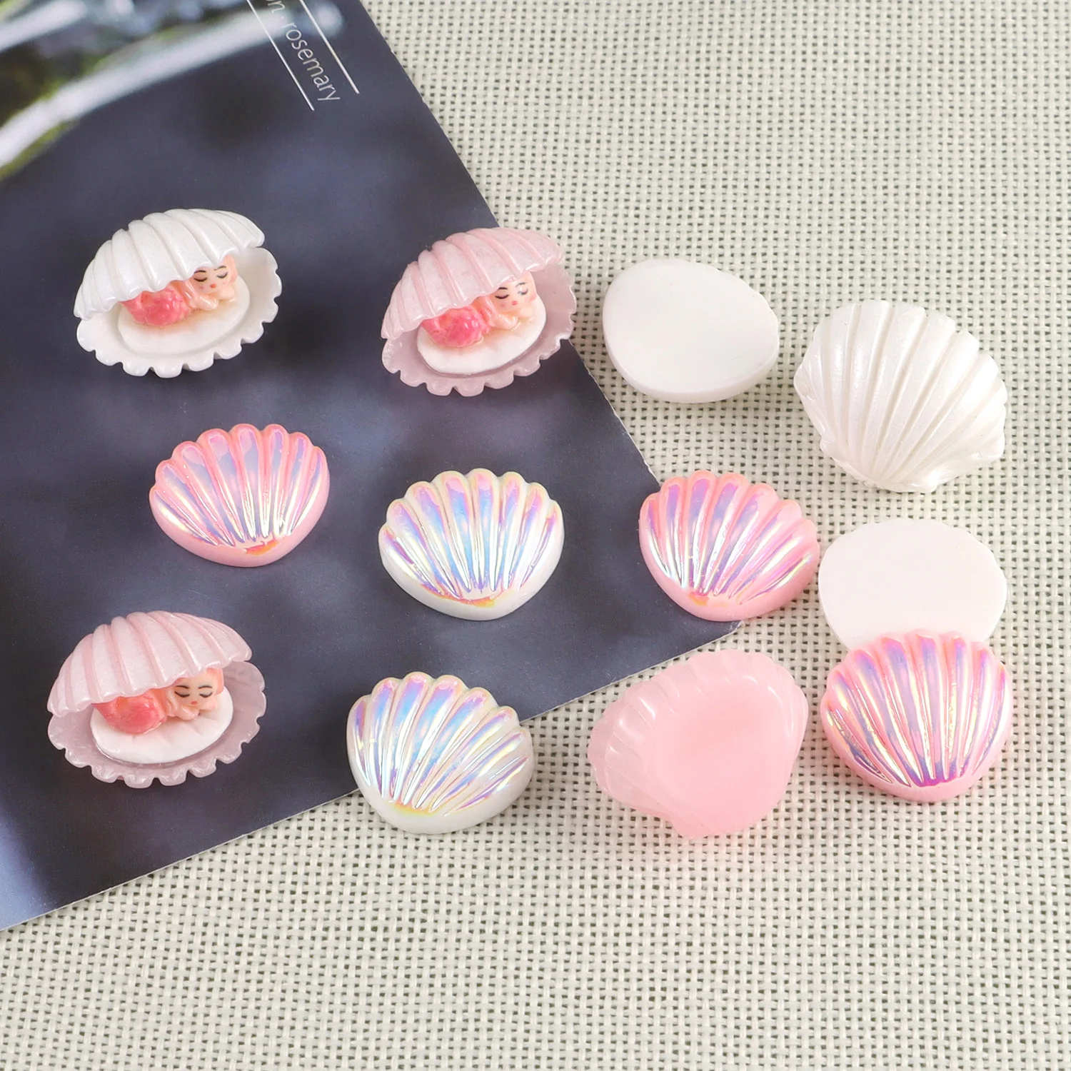 12pcs New Cute Mermaid Shell Mixed Resin Figurine Crafts Flatback Cabochon Ornaments Kawaii DIY Scrapbook Home Decor Accessories