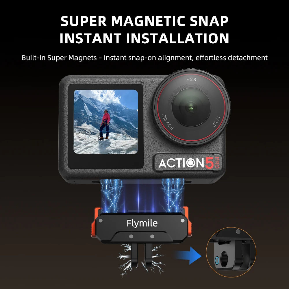 Flymile محول مغناطيسي جبل DJI OSMO 360/Action 5 Pro 4 3 ملحقات الإفراج السريع قاعدة جبل 1/4 ثقب المسمار توسيع قوس #2