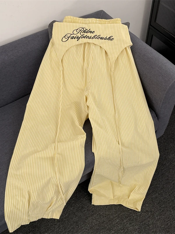 

Trendy Summer Casual Pants Men Women Straight Leg Removable Waist Elastic Long Trousers American Sle Couple Paratrooper Spo...