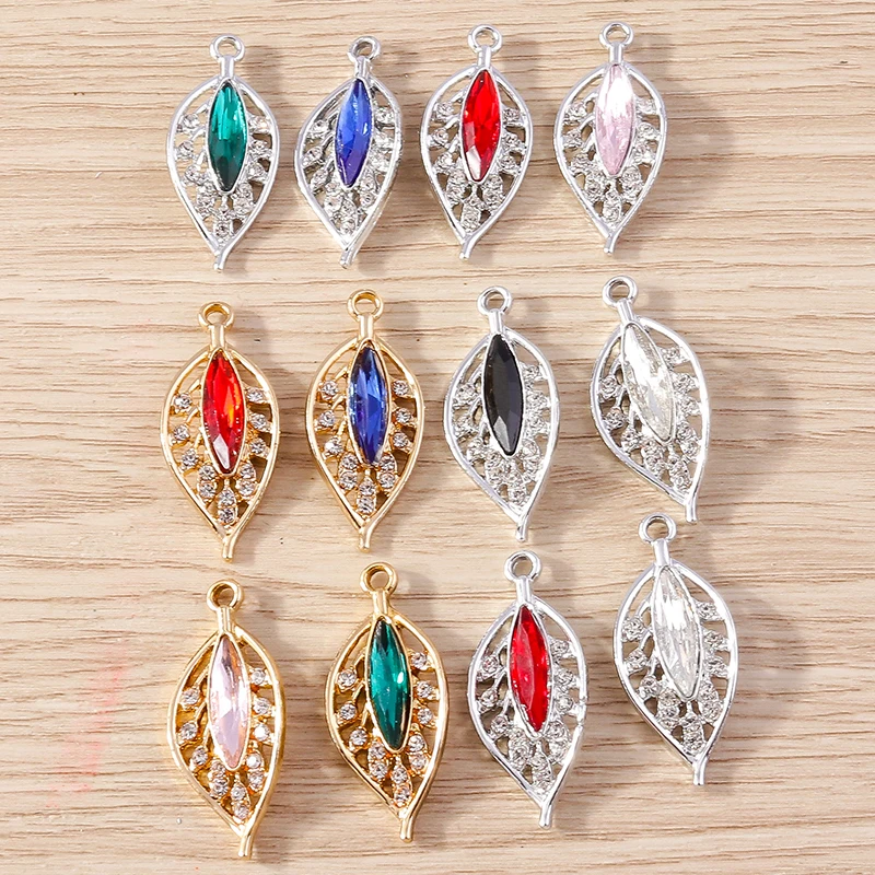 10 stücke 13x30mm Delicate Kristall Baum Blatt Charme für Schmuck Machen Frauen Mode Ohrringe Halsketten DIY armband Handwerk Geschenk