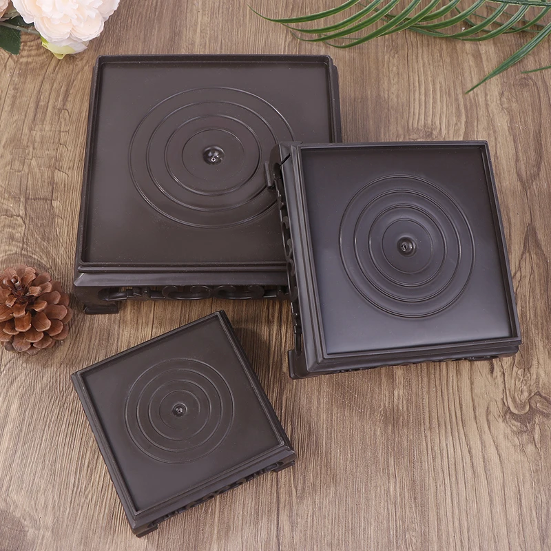

1PC Deep Brown Carving Wooden Look Plastic Base Tray Flowerpot Holder Round Square Multi-Functional Teapot Vase Fish Tank Base