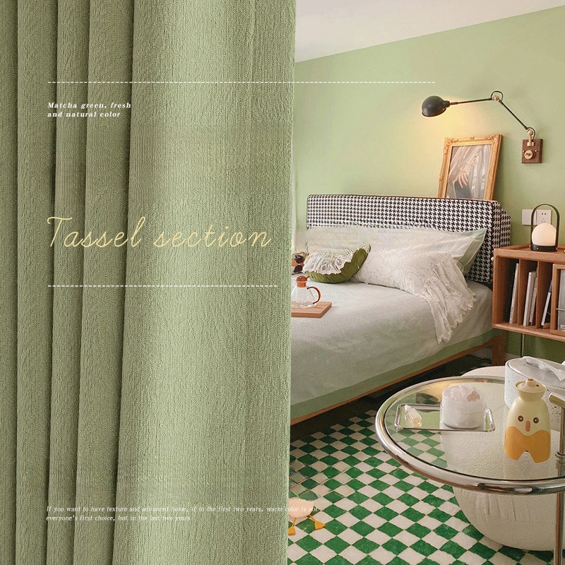 

New 2023 Chenille Curtains for Living Dining Room Bedroom Matcha Green Velvet Curtains Thermal Insulation High-shading Curtains