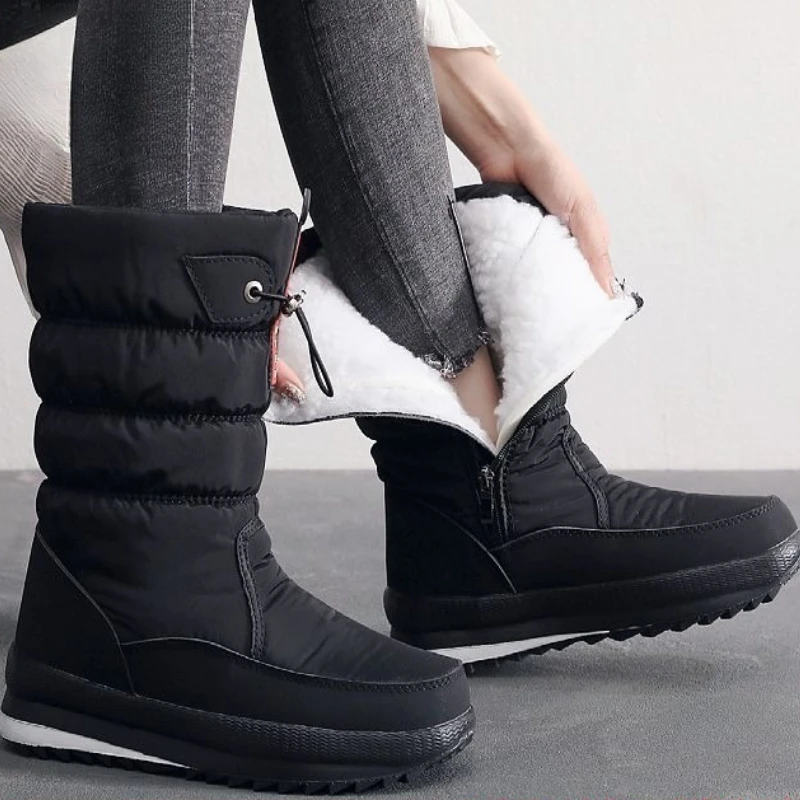 

Waterproof Round Toe Platform Half High Plush Women's Snow Boots Trend 2025 Large Size Warm Winter Non Slip New in Ladies Shoes