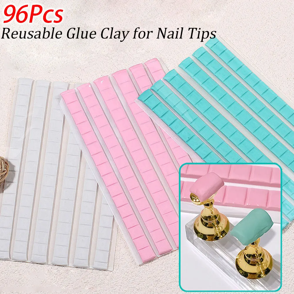 96Pcs Reusable Adhesive Nail Glue Clay Green/White/Pink Mud for Nails Tips Holder Display Reusable Fixing Clay Practice Tools F2