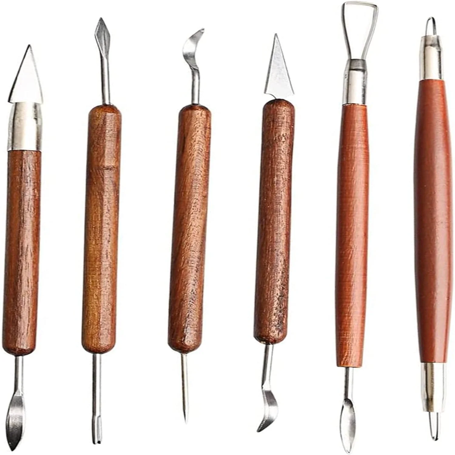 

S & E TEACHER'S EDITION 6 Pcs Pottery & Clay Sculpting Tools, Double-Sided, Smooth Wooden Handles.