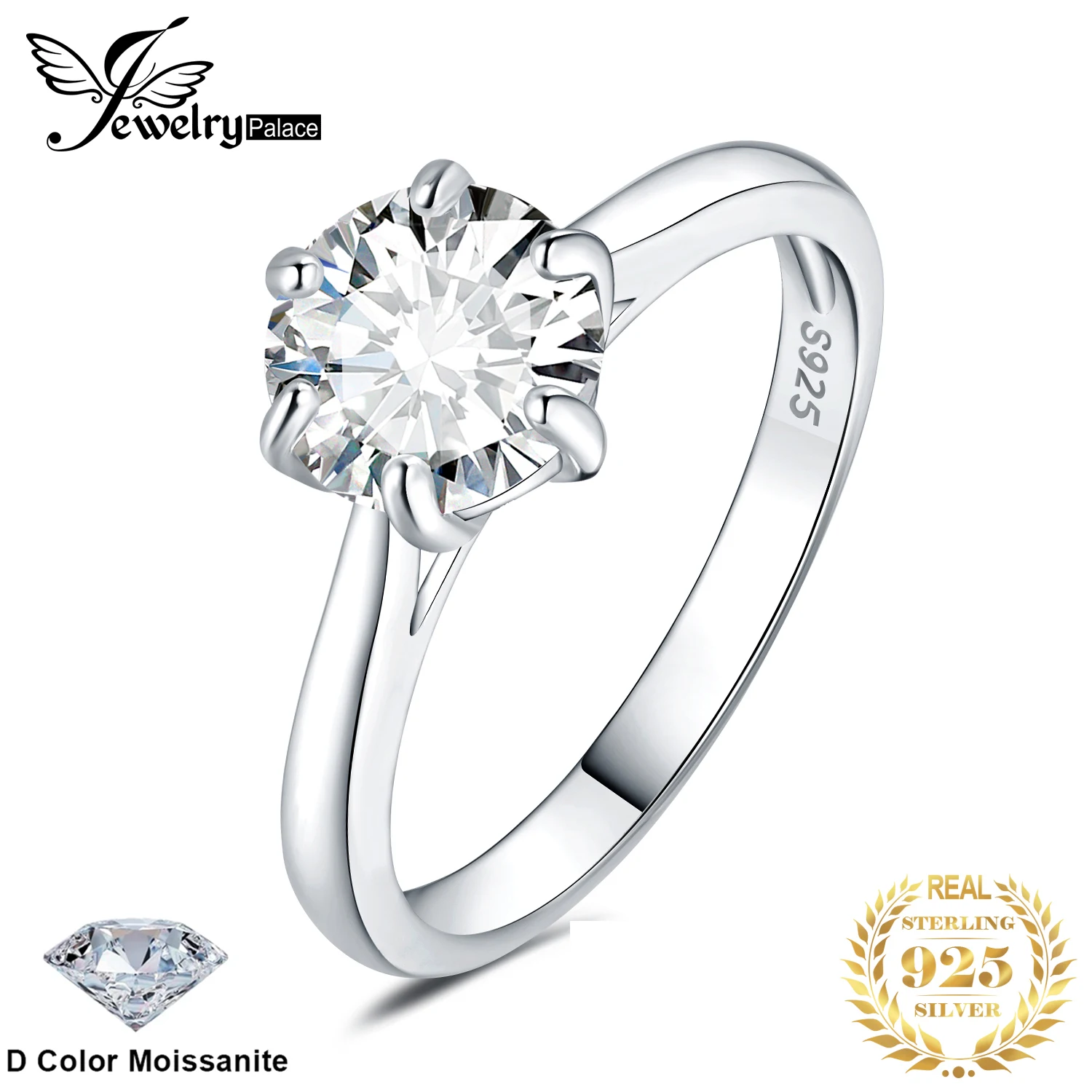 

JewelryPalace Moissanite D Color 0.5ct 1ct 1.5ct 2ct Round Cut S925 Sterling Silver Solitaire Wedding Engagement Ring for Women