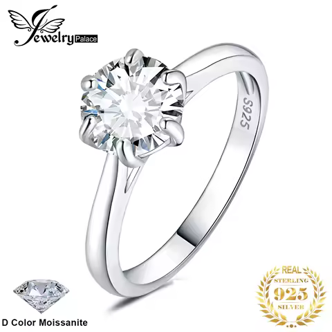 JewelryPalace Moissanite D Color 0.5ct 1ct 1.5ct 2ct Round Cut S925 Sterling Silver Solitaire Wedding Engagement Ring for Women