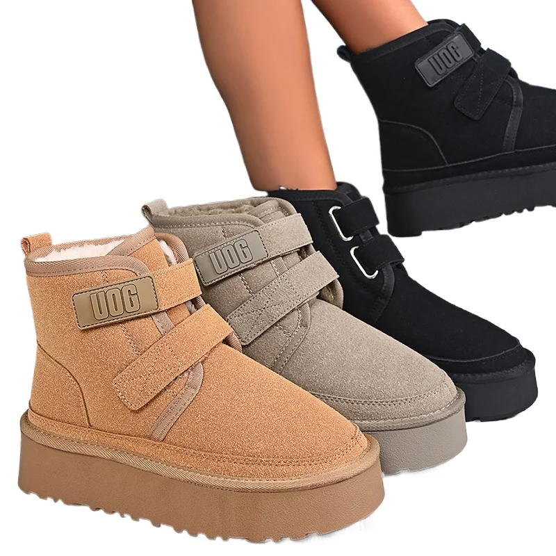 

Зимние женские уличные зимние ботинки, новая плюшевая теплая обувь, ботильоны на платформе, классические повседневные ботинки на плоской подошве, нескользящие хлопковые ботинки