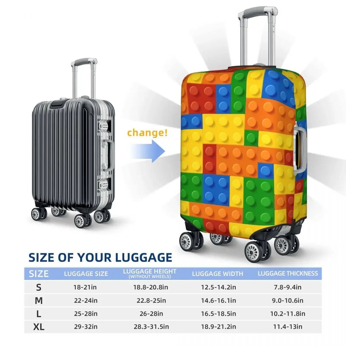 Building Blocks Printed Suitcase Cover Construction Brick Practical Business Protector Luggage Accesories Vacation