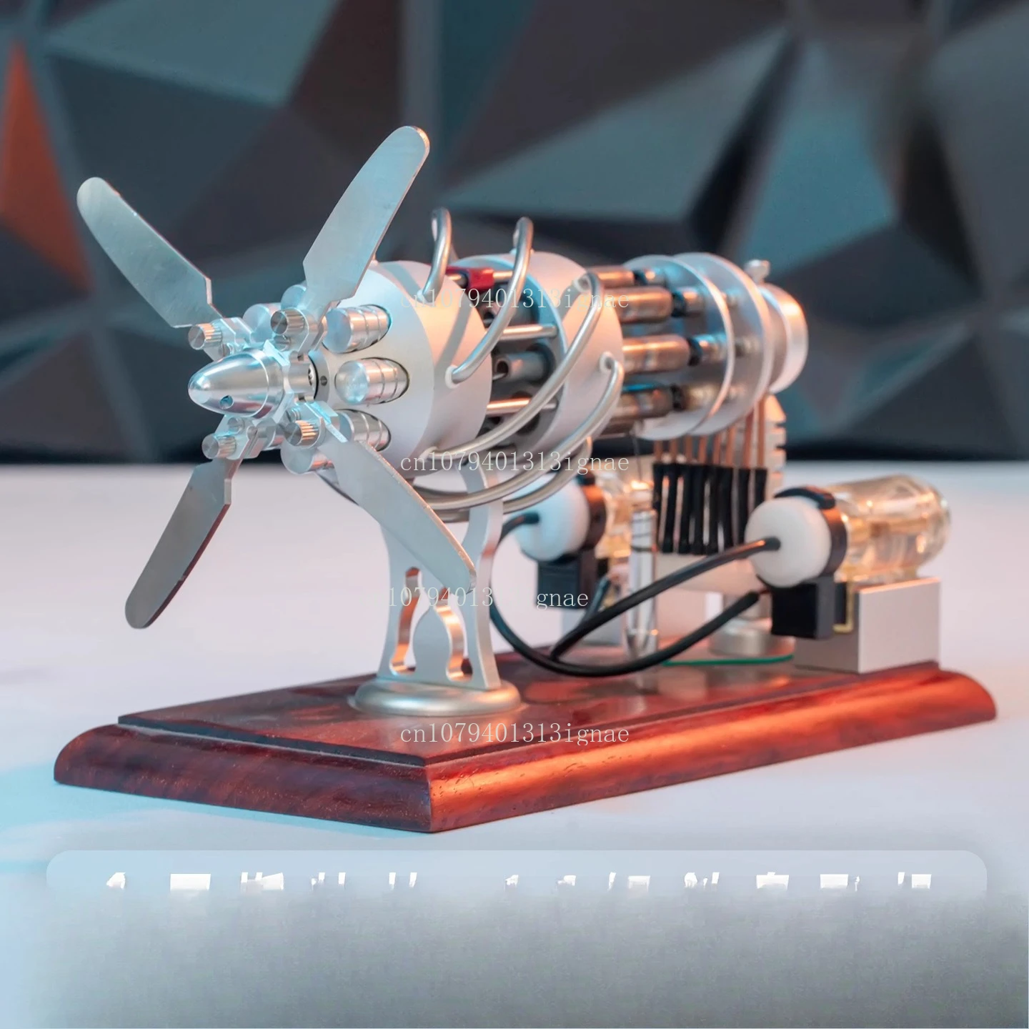 16-Cylinder Swashplate Stirling Engine Model Launchable Glowing Tabletop Ornament Gift