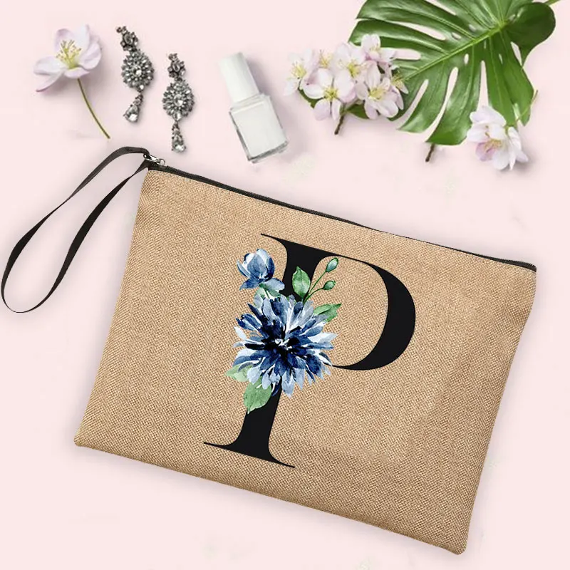 neceser maquillaje  regalos invitados boda Bolsa de almacenamiento de brochas de maquillaje para mujer, bolsa de viaje con flores del alfabeto, lápiz, monederos, Kit completo de maquillaje, regalo de la señora