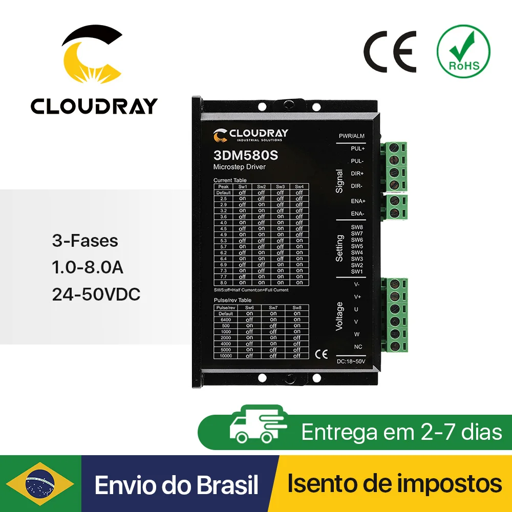 Cloudray 3DM580S Driver de passo trifásico 24-50VDC para Nema 23 Controlador de motor de passo Máquina de gravação CNC