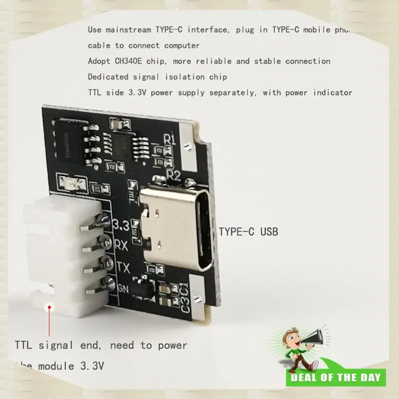 จัดส่งตลอด 24 ชั่วโมง USB-C ไปยังพอร์ตอนุกรม UART โมดูลบอร์ด 3.3V TYPE-C ดาวน์โหลดสายอัพเกรดแปรงอุตสาหกรรม 1 ชิ้นสีดํา