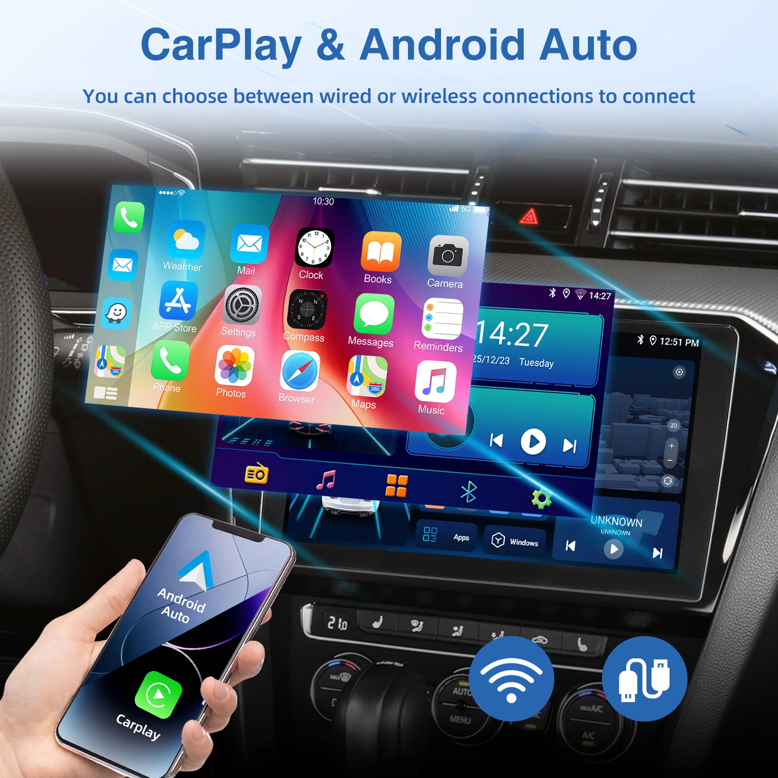 MOPECT Radio Multimedia para Auto de 9 Pulgadas 2 DIN Android 15 4+64G, CarPlay Universal, Android Auto, Navegación GPS, Radio AM, DAB+ y Cámara para Auto 2