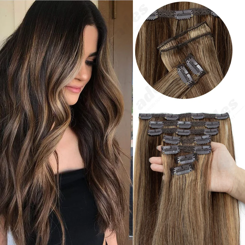 

Натуральные накладные пряди из человеческих волос Реми на заколках, двойной шов, машинное производство, бесшовные клипсы для женщин, мгновенно придают объем и длину