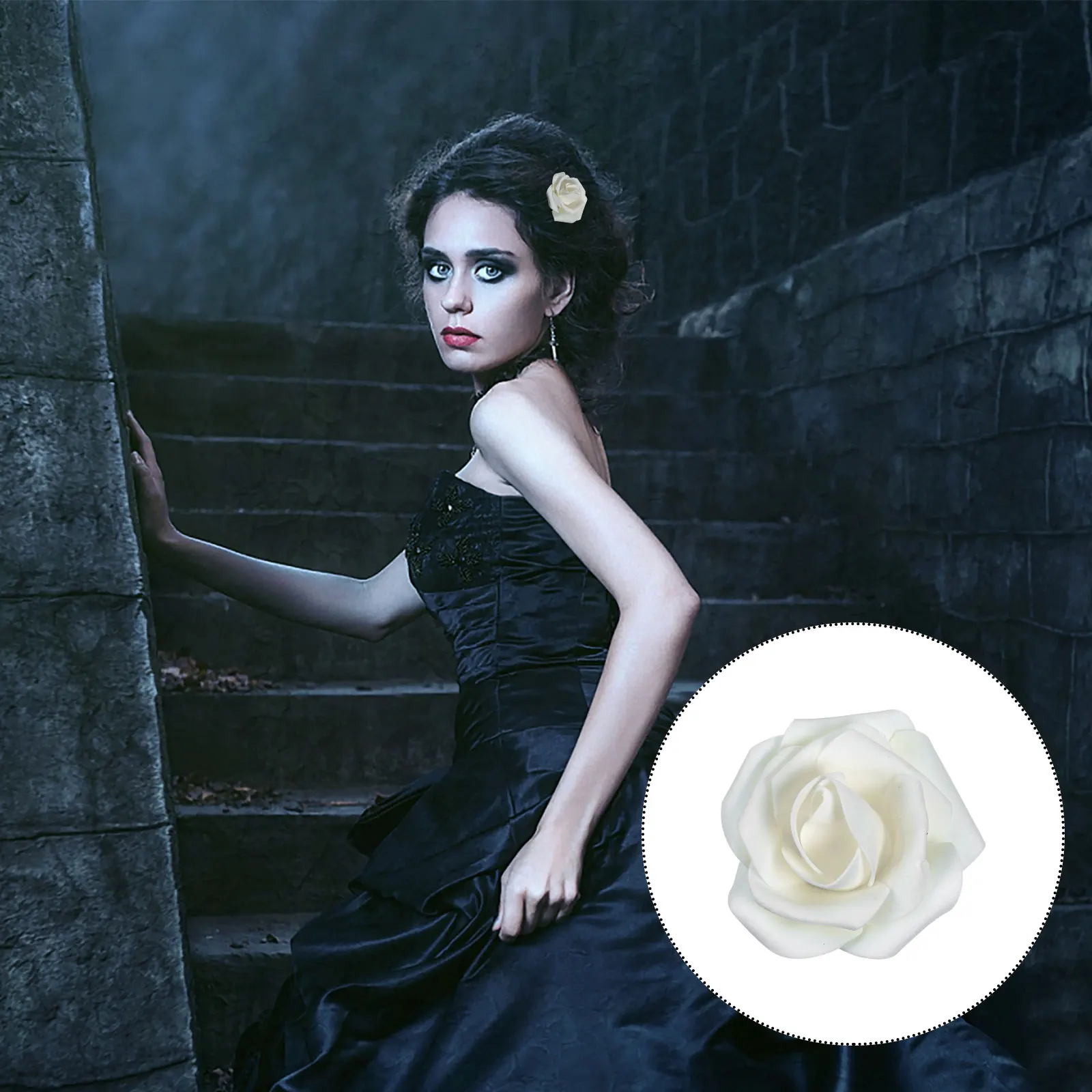 

100 pcs Foam Roses Bouquet Artificial Flowers Fake Realistic Wedding Decoration Hair Accessories Arrangement Props DIY Kit