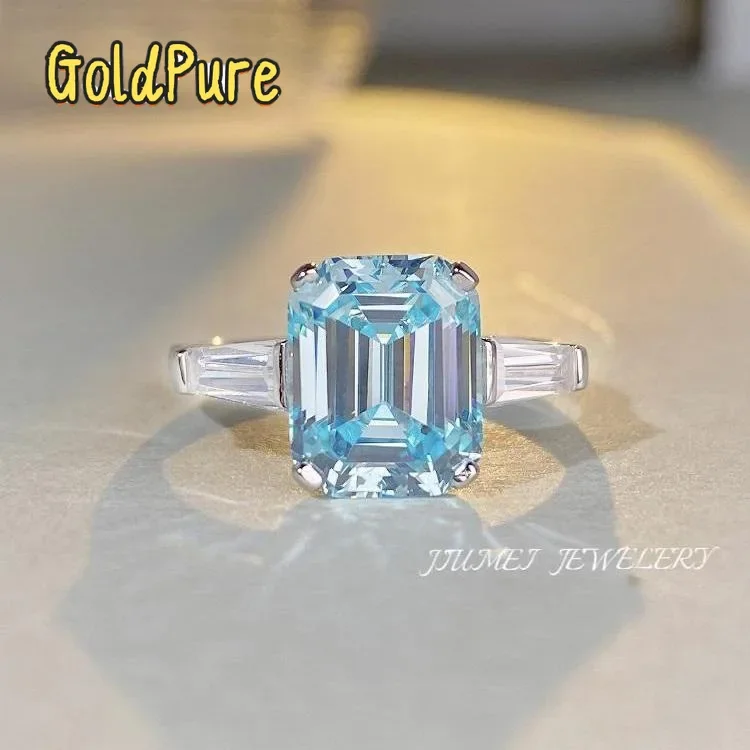 

Goldpure Luxury Solid Platinum PT950 Aquamarine 6 karat Diamond Ring Women's Moissanite Ring