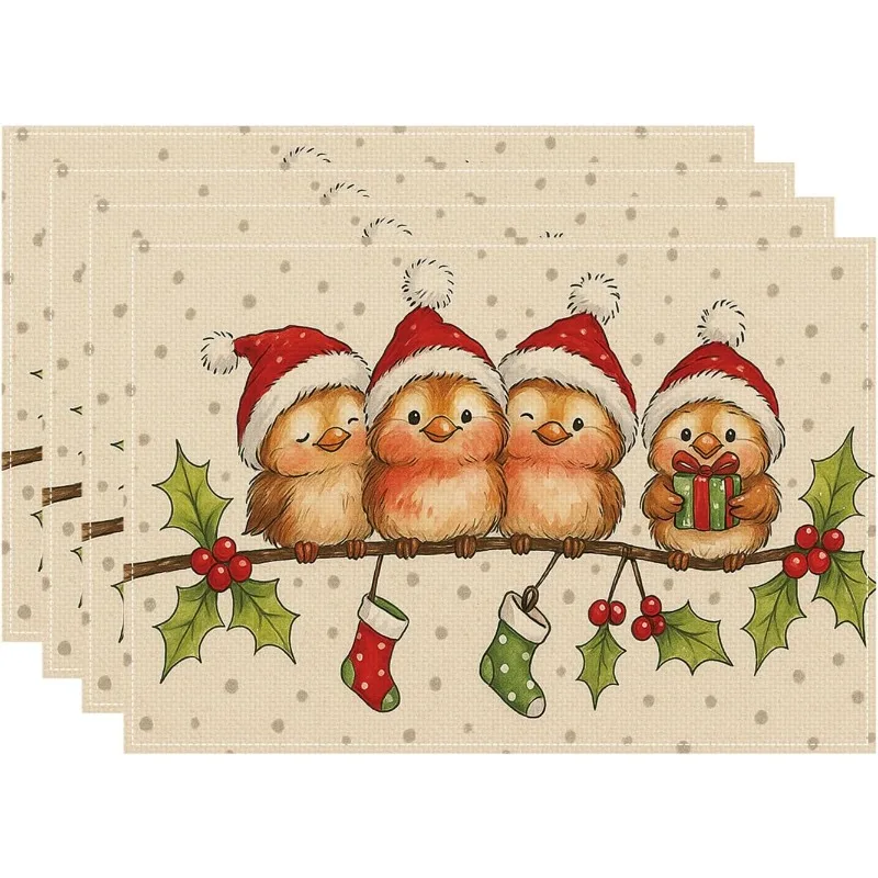 Christmas Themed Placemats Kitchen Tableware Non-slip Insulating Linen Tabletop Protectors for Adding Atmosphere to Parties