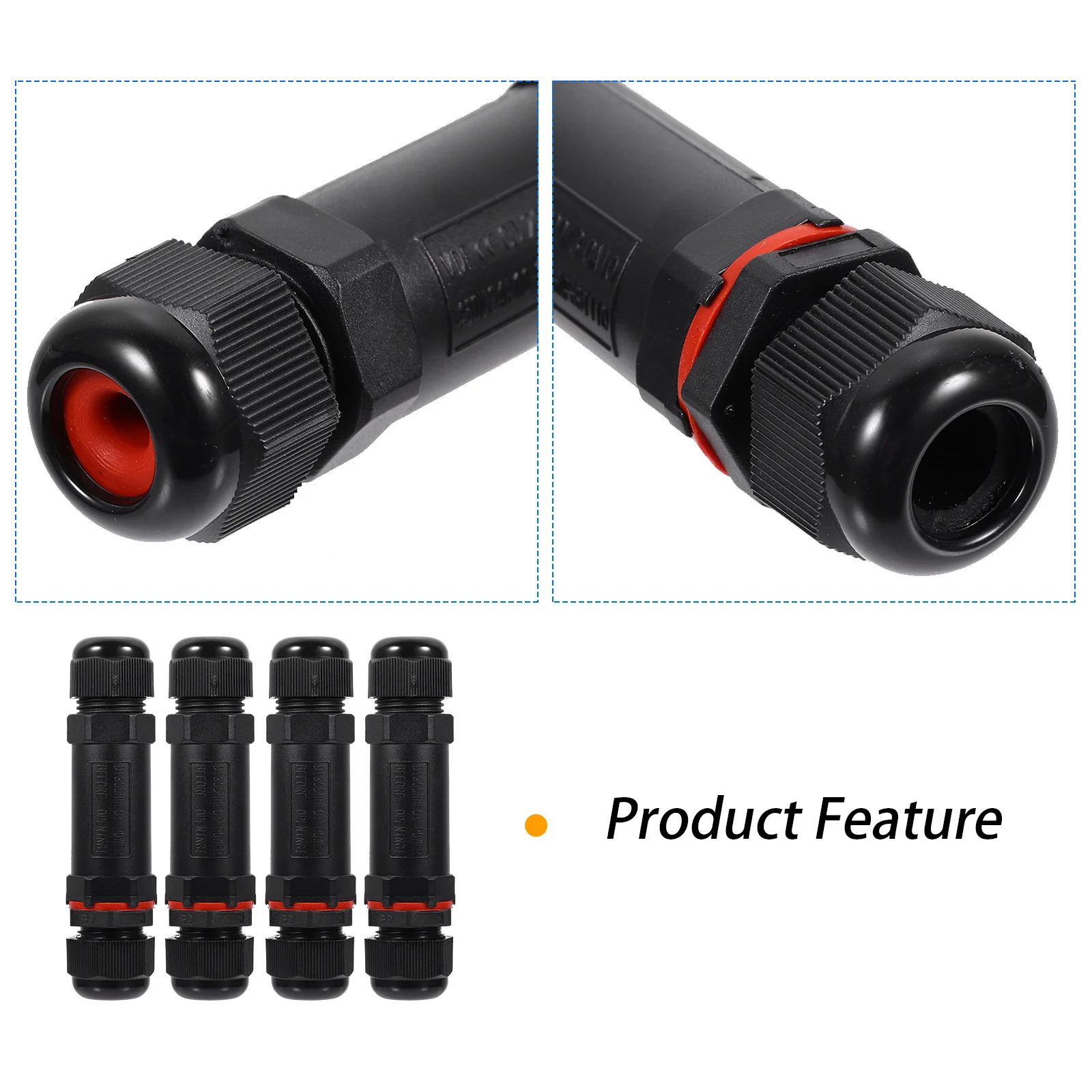 

4Pcs IP68 Waterproof Connector Nylon Cable Connector for LED Light Fast Connection Outdoor Landscape Tunnel Flood Lighting